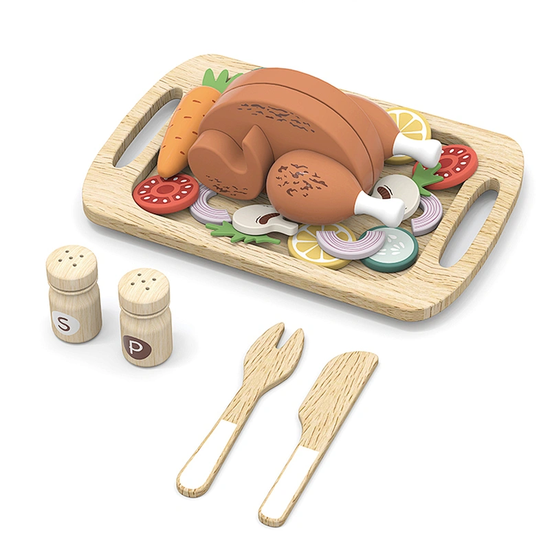 New Arrival pretend play food wooden roast chicken toy for kids W10D633B